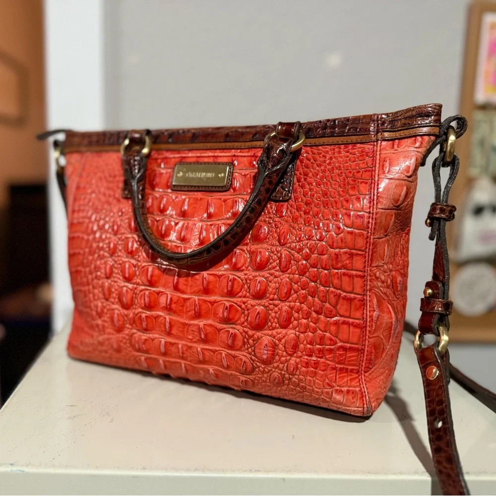 Brahmin Mini Arno Satchel Orange Croc Embossed Leather - Picture 2 of 14